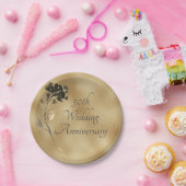 Assiettes En Carton 50e Anniversaire Or Floral Élégant (Fête)