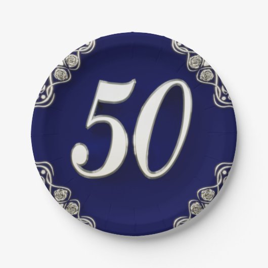 Assiettes En Carton 50e anniversaire ou anniversaire Regal Silver Blue (Devant)