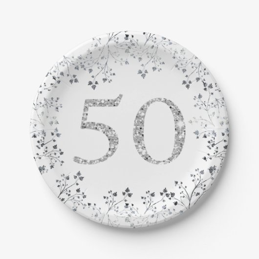 Assiettes En Carton 50e anniversaire, Parties scintillant d'argent, pe (Devant)