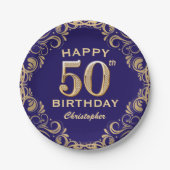 Assiettes En Carton 50e anniversaire Parties scintillant marine bleu e (Devant)