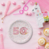 Assiettes En Carton 50e anniversaire Pink Donut Papier Plaque (Fête)