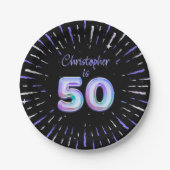 Assiettes En Carton 50e anniversaire pour lui Blue Fireworks Foil Ball (Devant)