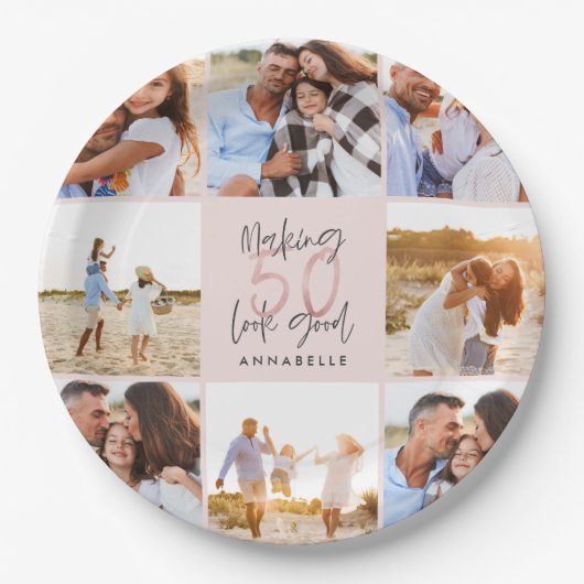 Assiettes En Carton 50e anniversaire rose girly parties scintillant ph (Devant)