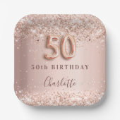 Assiettes En Carton 50e anniversaire rose or blush nom de parties scin (Recto)