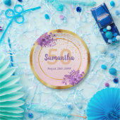 Assiettes En Carton 50e anniversaire rose or pirple florals nom (Fête)