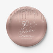 Assiettes En Carton 50e anniversaire Rose Parties scintillant d'or per (Devant)