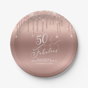 Assiettes En Carton 50e anniversaire Rose Parties scintillant d'or per