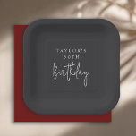 Assiettes En Carton 50e anniversaire Simple minimaliste noir plat<br><div class="desc">Un plat de 50e anniversaire simple pour célébrer cet événement marquant. La disposition minimaliste moderne associe un arrière - plan noir mat profond à une typographie ivoire-beige raffinée, avec une audacieuse sans-serif associée à un script manuscrit pour le mot "Anniversaire". Tout le texte peut être édité comme vous le souhaitez....</div>