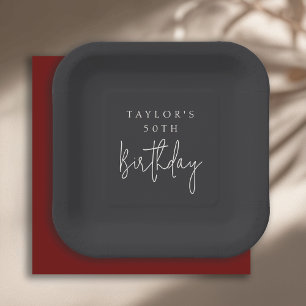 Assiettes En Carton 50e anniversaire Simple minimaliste noir plat