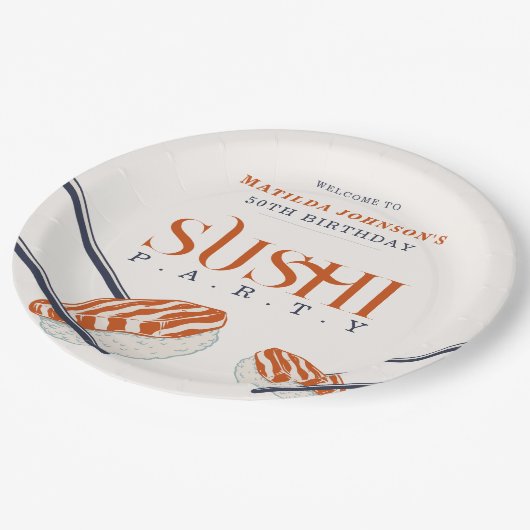 Assiettes En Carton 50e anniversaire Sushi Party Simple Retro (Angle)