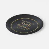 Assiettes En Carton 50e anniversaire Typographie noir et or (Angle)