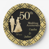 Assiettes En Carton 50e Couple d'or Parties scintillant Mariage Annive (Devant)
