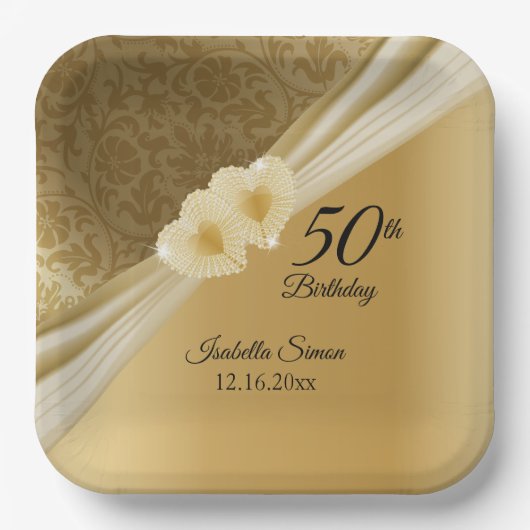 Assiettes En Carton 50e fête d'anniversaire - Gold Design (Recto)