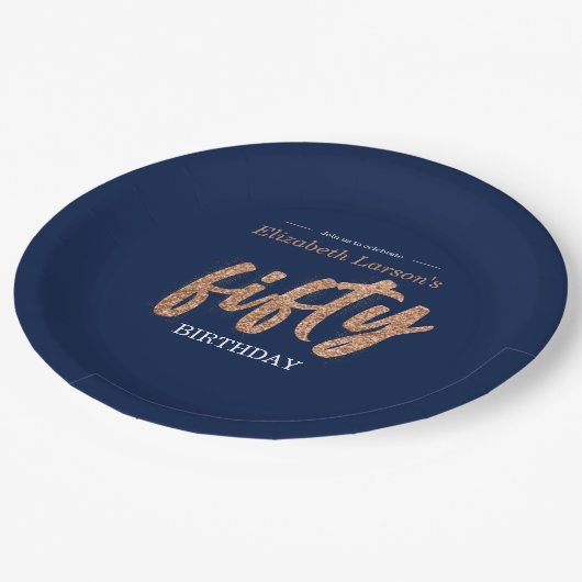 Assiettes En Carton 50e fête d'anniversaire Modern Gold & Blue | Cinqu (Angle)