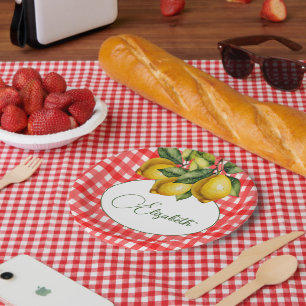 Assiettes En Carton 50e Motif blanc rouge botanique italien citron