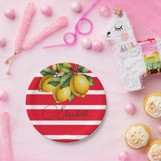 Assiettes En Carton 50e tiron italien rouge botanique blanc brun (Fête)