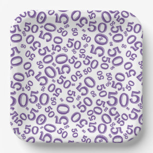 Assiettes En Carton 50ème motif de nombre aléatoire corail/blanc