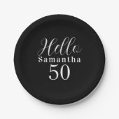 Assiettes En Carton 50th Birthday Hello 50 Black and White Party (Devant)