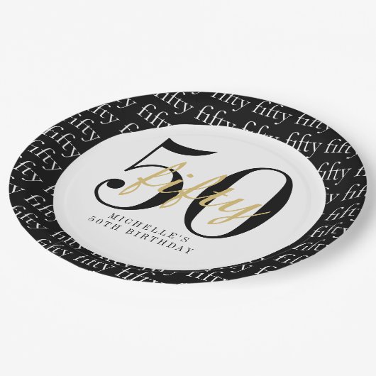 Assiettes En Carton 50th Birthday Party Black White Fifty (Angle)