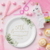 Assiettes En Carton 50th Wedding Anniversary Greenery Gold Script (Fête)