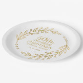 Assiettes En Carton 50th Wedding Anniversary Typography  Gold Wreath (Angle)
