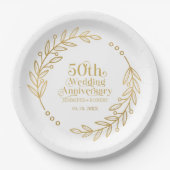 Assiettes En Carton 50th Wedding Anniversary Typography  Gold Wreath (Devant)