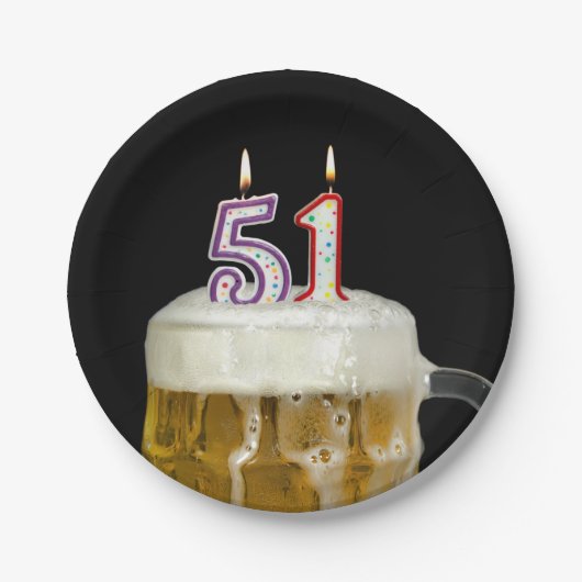 Assiettes En Carton 51e anniversaire bière avec bougie (Devant)