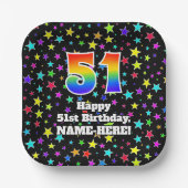 Assiettes En Carton 51st Birthday: Fun Stars Pattern and Rainbow “51” (Recto)