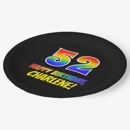 Assiettes En Carton 52e anniversaire : Bold, amusant, simple, arc-en-c (Angle)