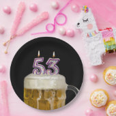 Assiettes En Carton 53e Anniversaire Bière sur noir (Fête)