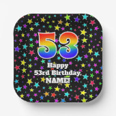 Assiettes En Carton 53rd Birthday: Fun Stars Pattern and Rainbow “53” (Recto)