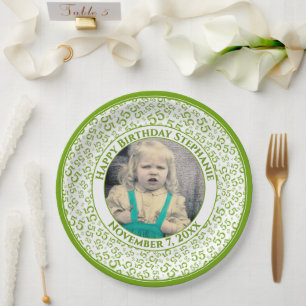 Assiettes En Carton 55 Votre motif de nombre aléatoire Photo Vert/Blan