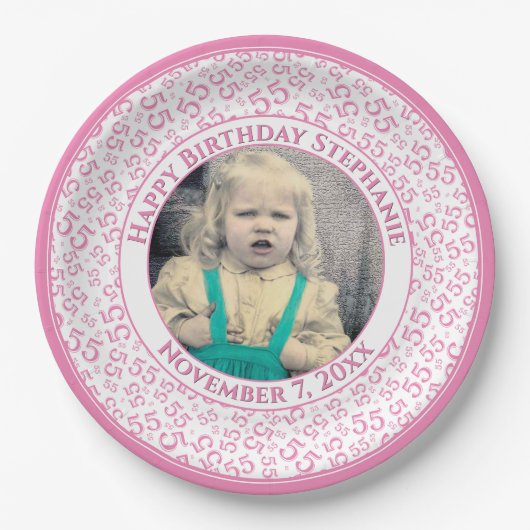 Assiettes En Carton 55 Your Photo Random Number Pattern Pink/White (Devant)