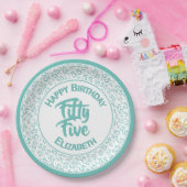Assiettes En Carton 55e anniversaire Cool Numéro Motif Turquoise/blanc (Fête)