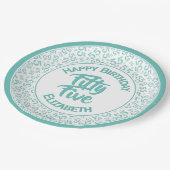 Assiettes En Carton 55e anniversaire Cool Numéro Motif Turquoise/blanc (Angle)