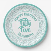 Assiettes En Carton 55e anniversaire Cool Numéro Motif Turquoise/blanc (Devant)