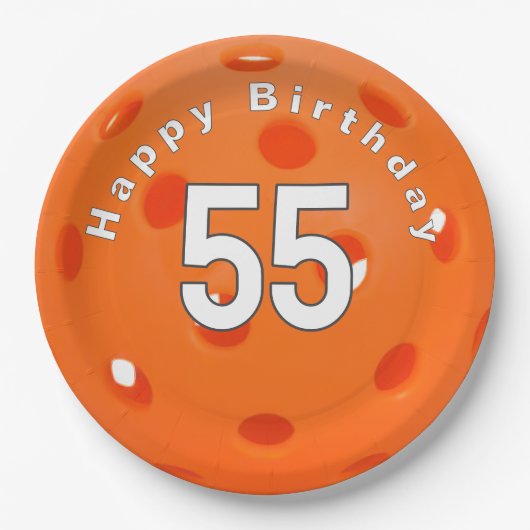 Assiettes En Carton 55e anniversaire Orange Pickleball (Devant)