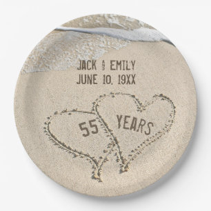 Assiettes En Carton 55e Anniversaire Plage Coeurs Plaque papier