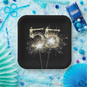 Assiettes En Carton 55e anniversaire Sparklers de la fête sur Noir (Fête)