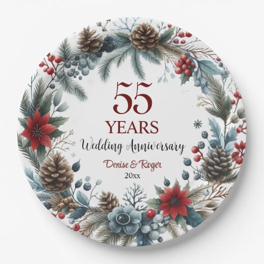 Assiettes En Carton 55e Mariage émeraude Anniversaire Elégant hiver (Devant)