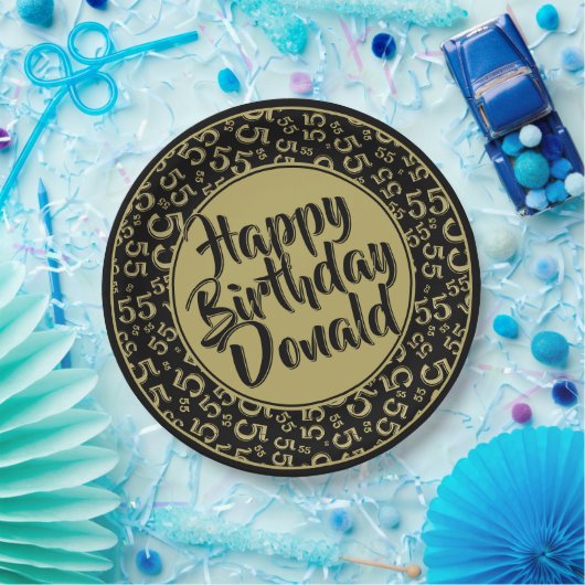 Assiettes En Carton 55th Black/Gold Random Number Pattern (Fête)