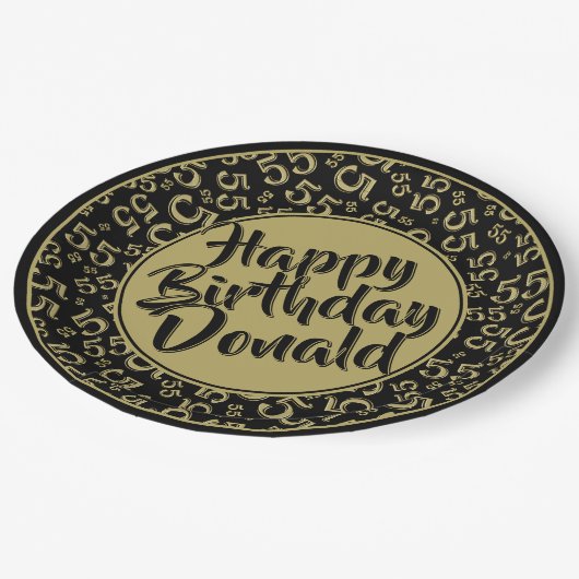 Assiettes En Carton 55th Black/Gold Random Number Pattern (Angle)