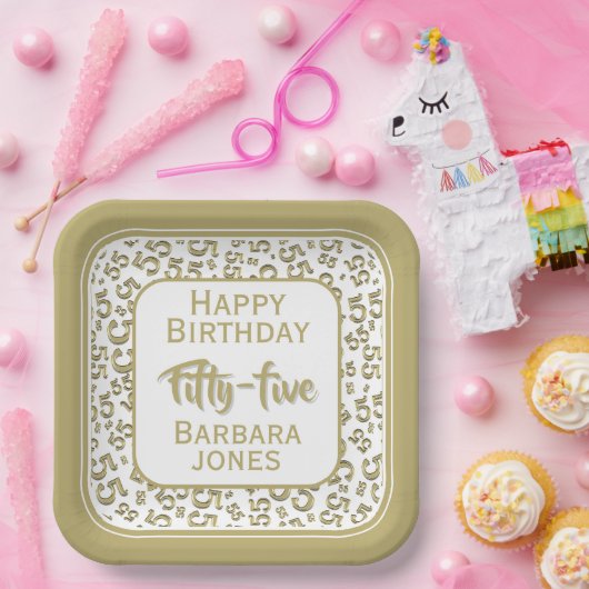 Assiettes En Carton 55th Party Random Number Pattern Gold/White (Fête)