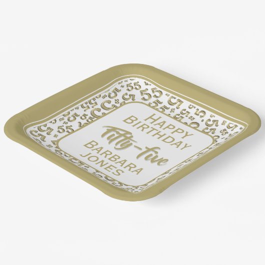 Assiettes En Carton 55th Party Random Number Pattern Gold/White (Angulaire)