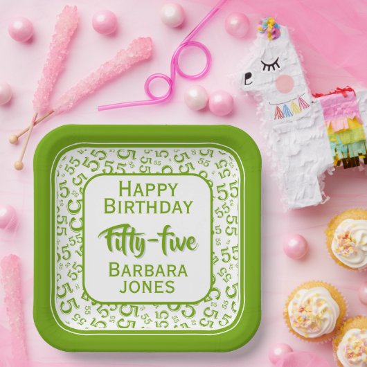 Assiettes En Carton 55th Party Random Number Pattern Green/White (Fête)