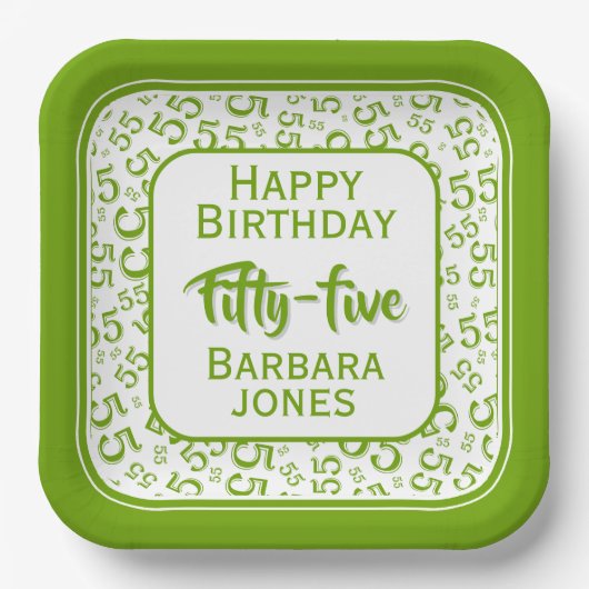 Assiettes En Carton 55th Party Random Number Pattern Green/White (Recto)