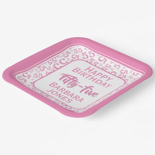 Assiettes En Carton 55th Party Random Number Pattern Pink/White (Angulaire)