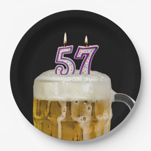 Assiettes En Carton 57e anniversaire Bière sur plaque de papier noir (Devant)