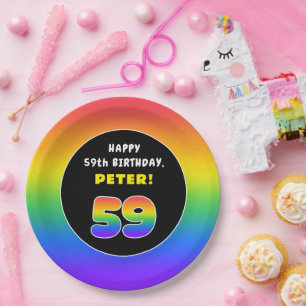Assiettes En Carton 59e anniversaire : Arc-en-ciel coloré # 59, Nom pe