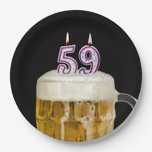 Assiettes En Carton 59e anniversaire Bière sur plaque de papier noir (Devant)